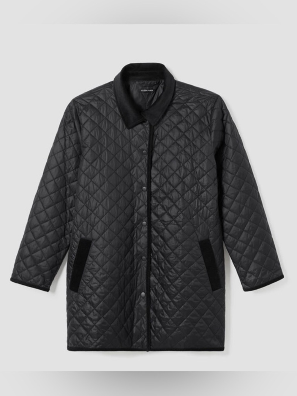 Eileen Fisher Eggshell Recycled Nylon Classic Collar Coat in Black - Medium